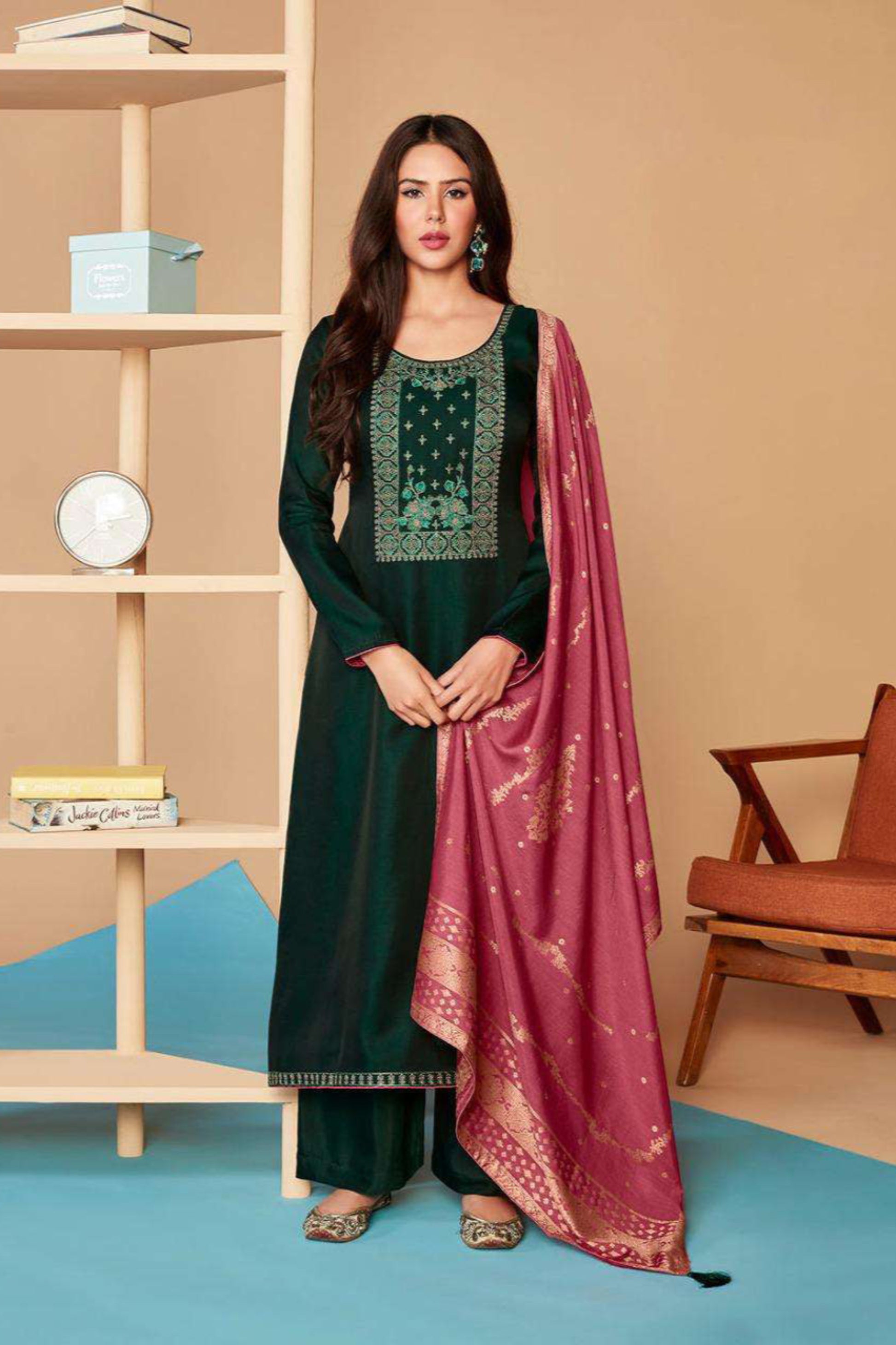 Elegant green salwar kameez in plus size front view
