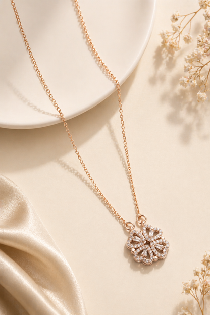 minimalist rose gold necklace with heart charms
