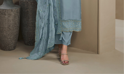 Elegant Embroidered Silk Salwar Suit Back View