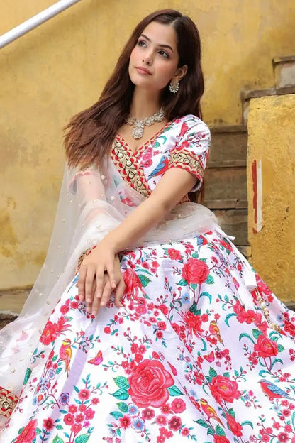 White Lehenga Choli styled with layered embroidered finish