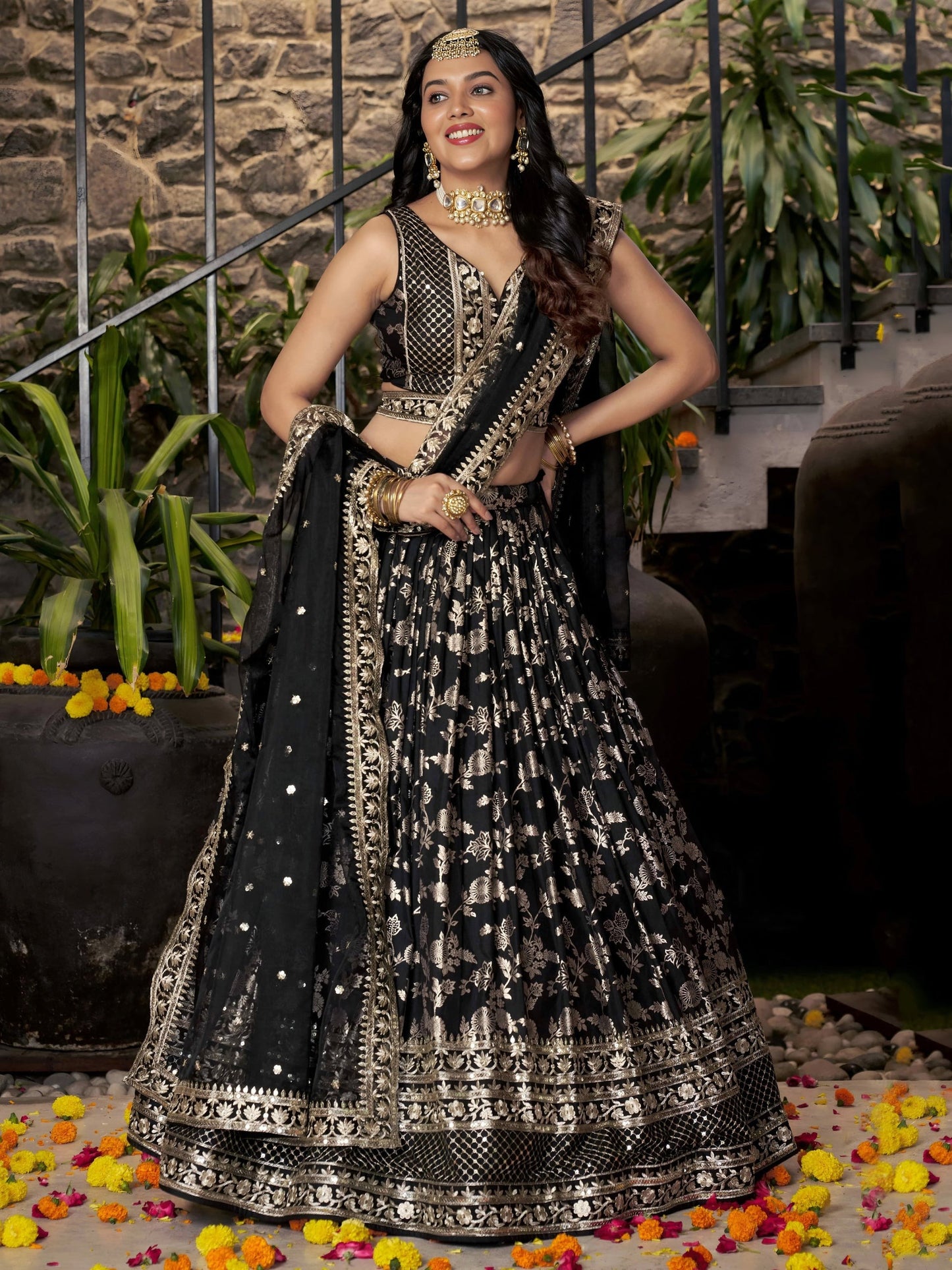 Traditional legana choli style with modern detailing