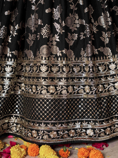 Black lehenga choli skirt flare and fabric fall
