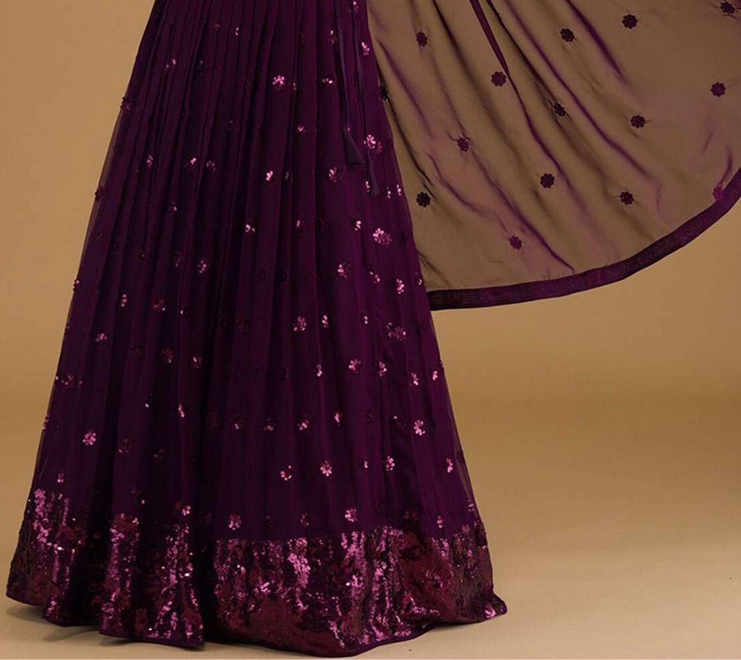 embroidered hem detailing georgette lehenga close up