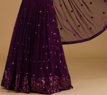 embroidered hem detailing georgette lehenga close up