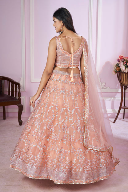 Movement shot showing drape of georgette lehenga fabric