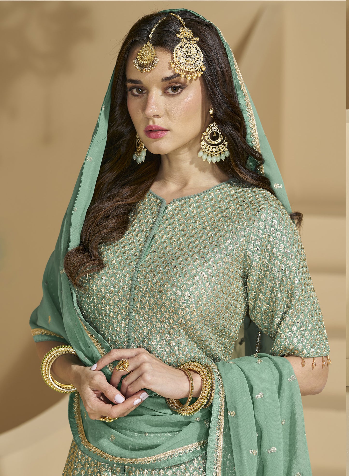 georgette lehenga texture and lightweight flow detail