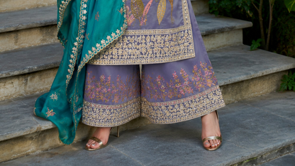 Lavender Festive Palazzo Outfit With Sequence Border
