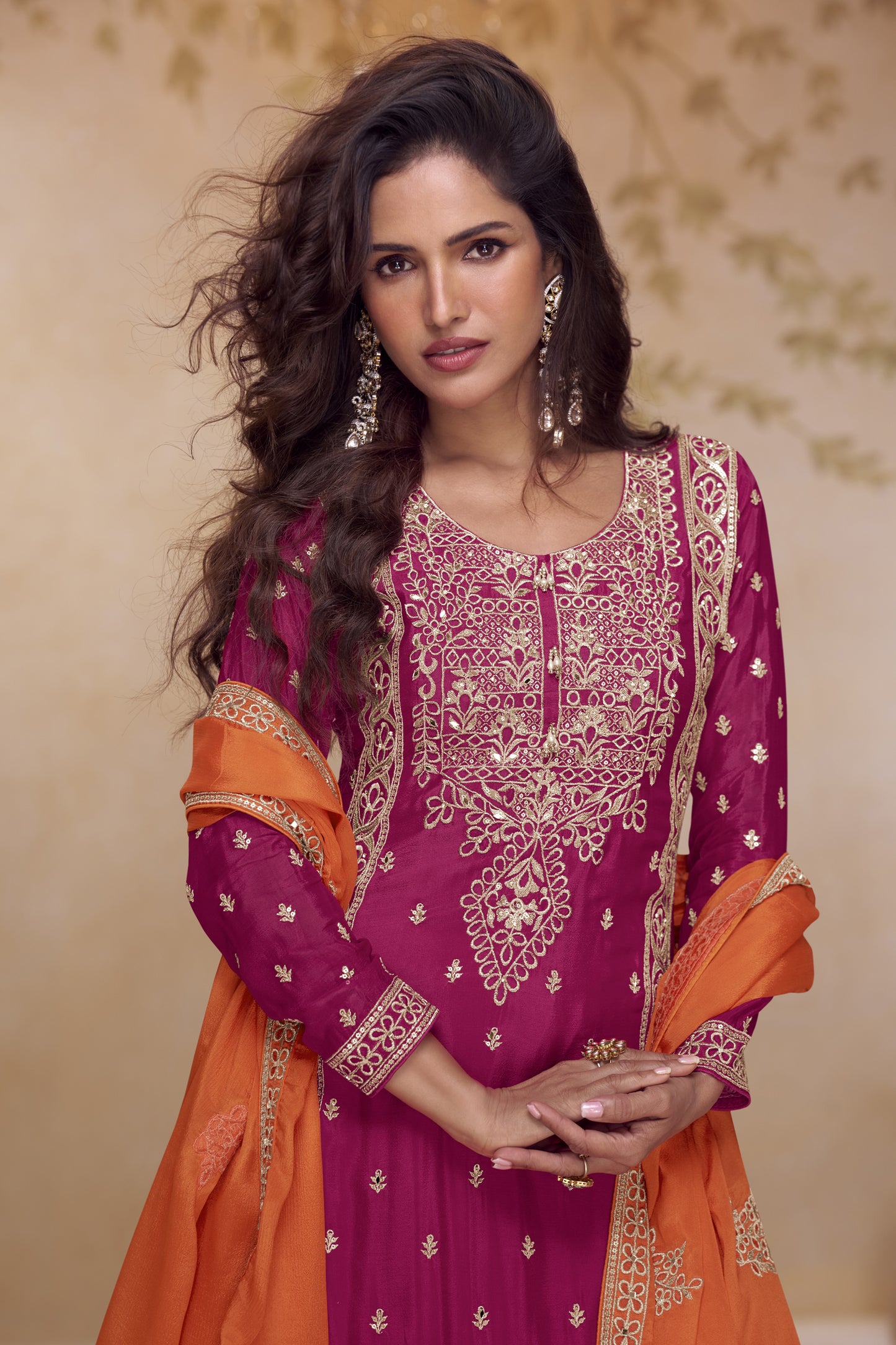 Embroidered kameez palazzo set with hand work detail close up