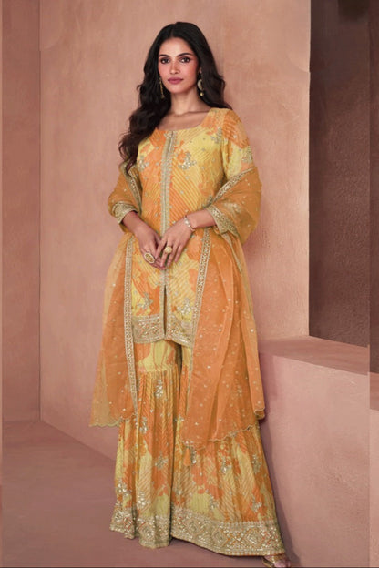 Orange Bridal Look Embroidered Palazzo Dress for Wedding Shoot