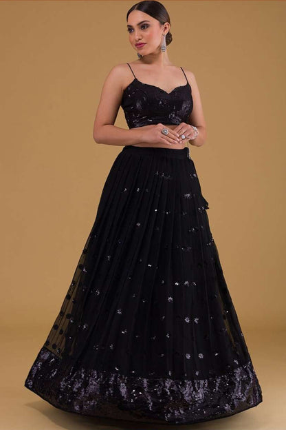 midnight festive lehenga with zari handcrafted detailing