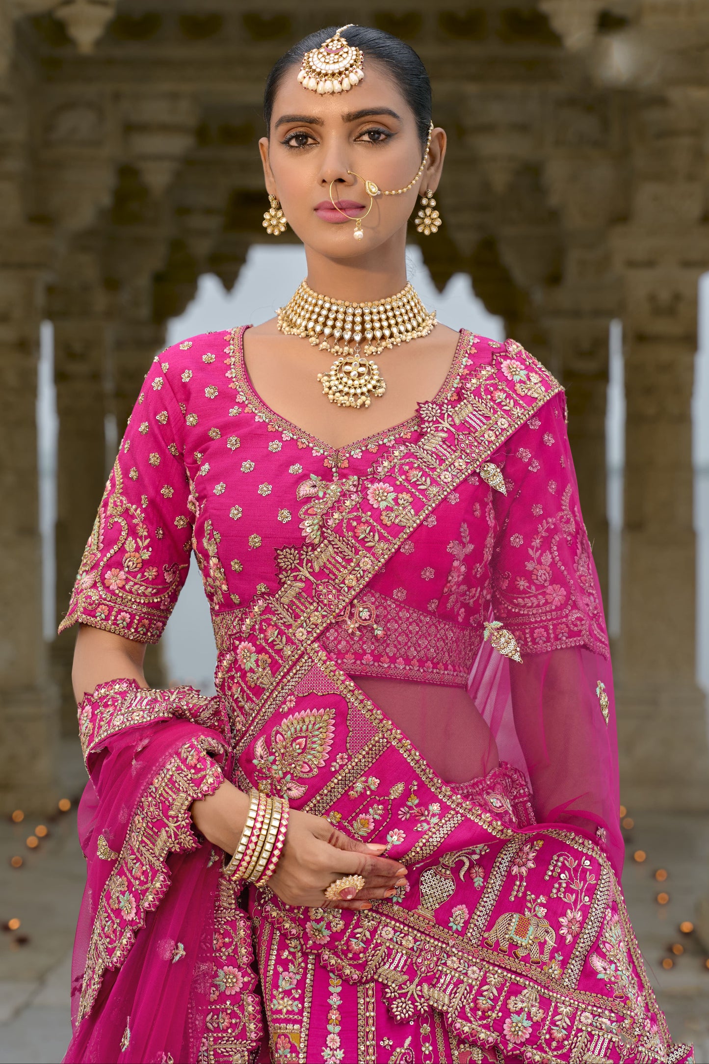 Embroidered silk lehenga skirt flare and texture view