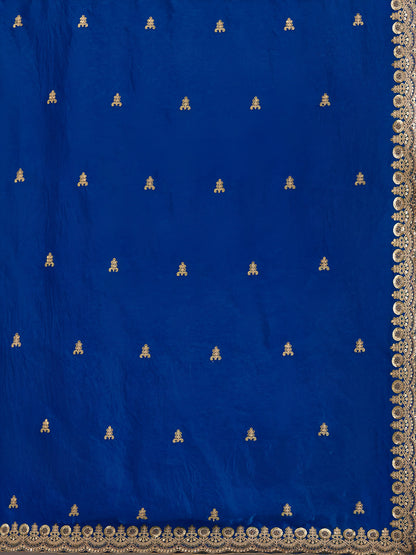 Blue ethnic saree with heavy zari finish