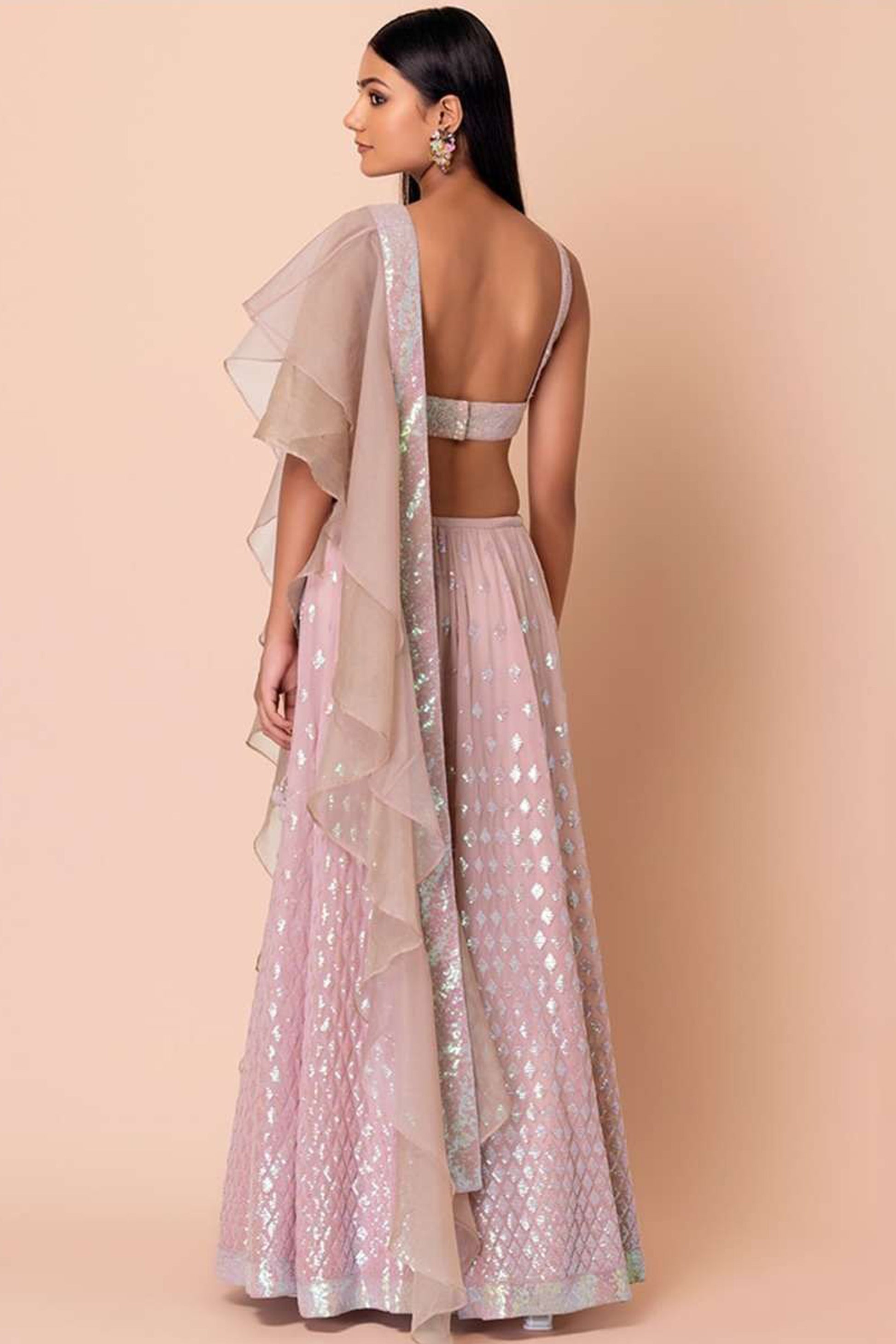 lehenga choli in pink colour dori embroidery pattern texture