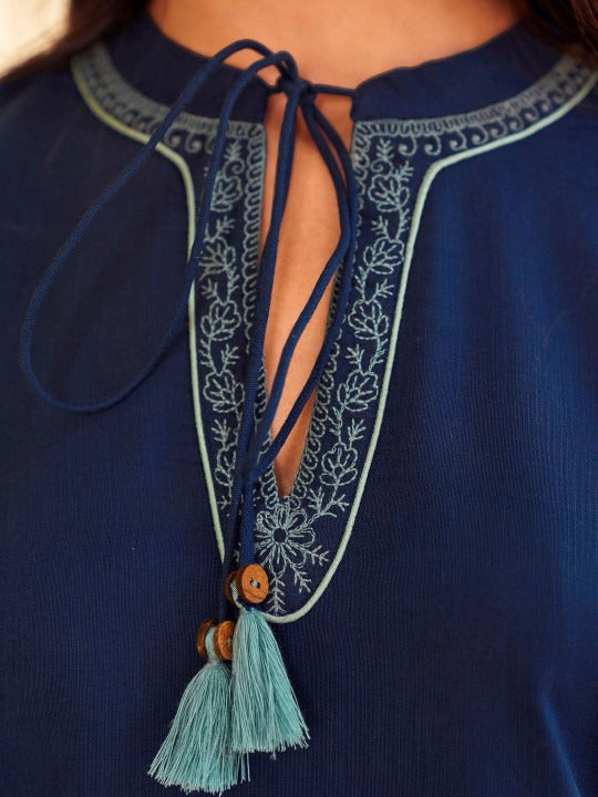 Navy blue tunic with wide cuff detailing