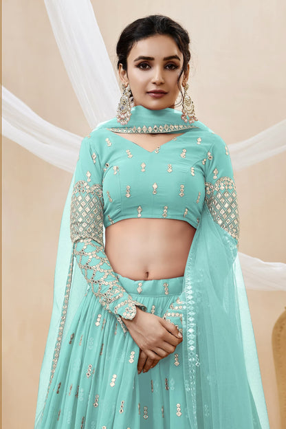 Close-up of sequins embellishment on georgette lehenga