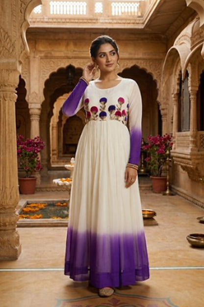 Embroidery Woolen Thread Work on Georgette gown