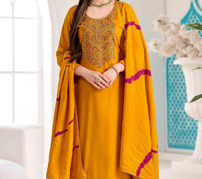 Embroidery work detail on viscose salwar kameez woman outfit
