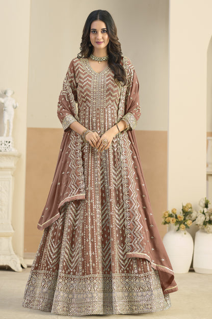 Embroidery worked Anarkali gown with dupatta