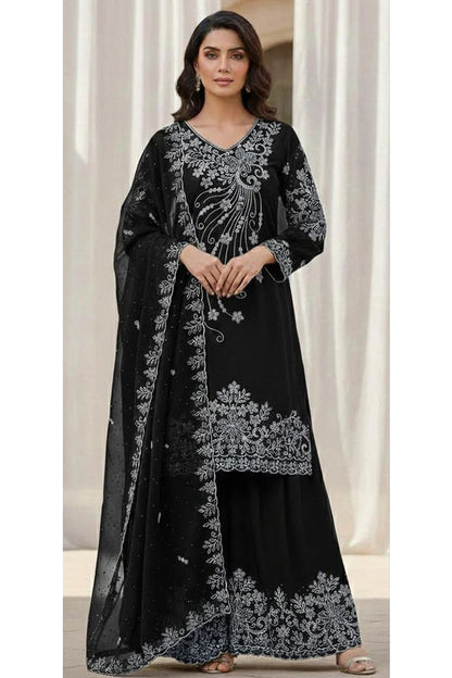 Embroidery and zarkan work detail on black ethnic outfit