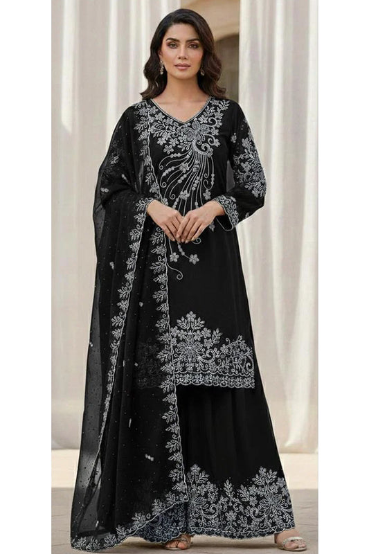 Embroidery and zarkan work detail on black ethnic outfit