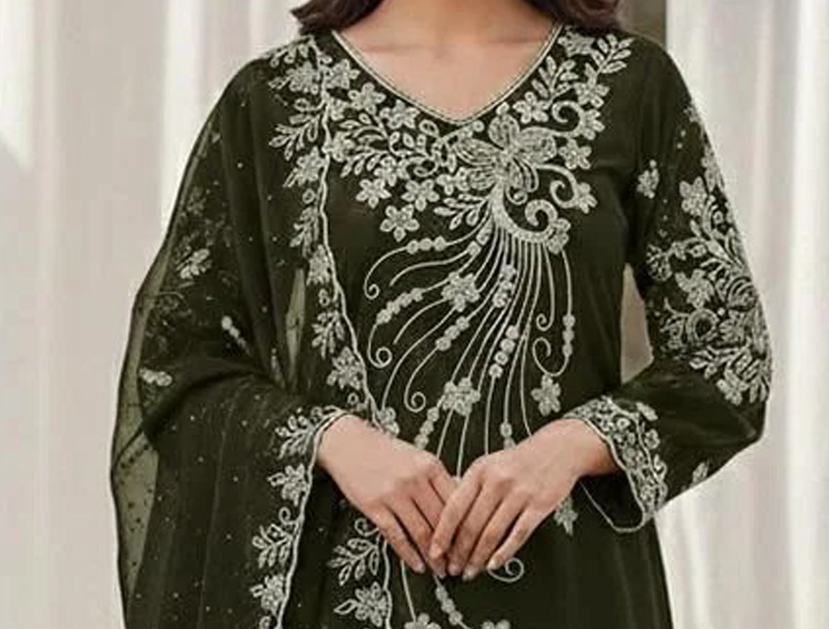 Heavy Georgette palazzo suit with embroidery detailing