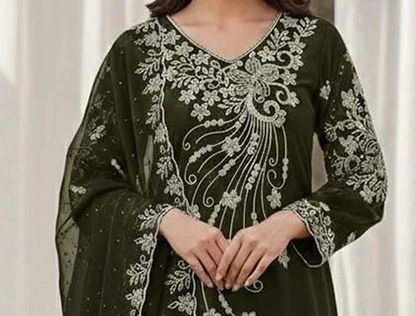 Heavy Georgette palazzo suit with embroidery detailing