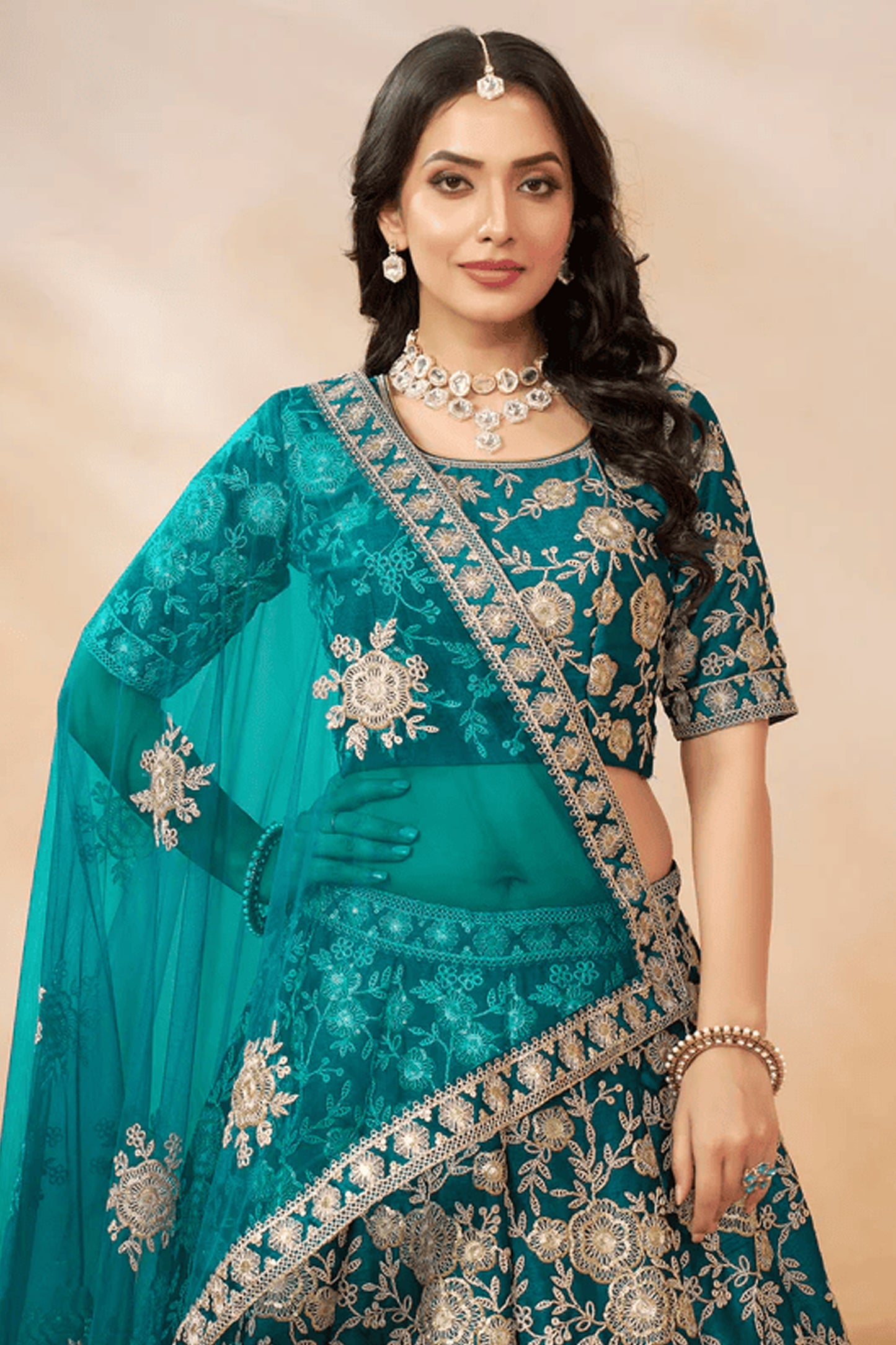 Festive ethnic collection cyan lehenga choli outfit