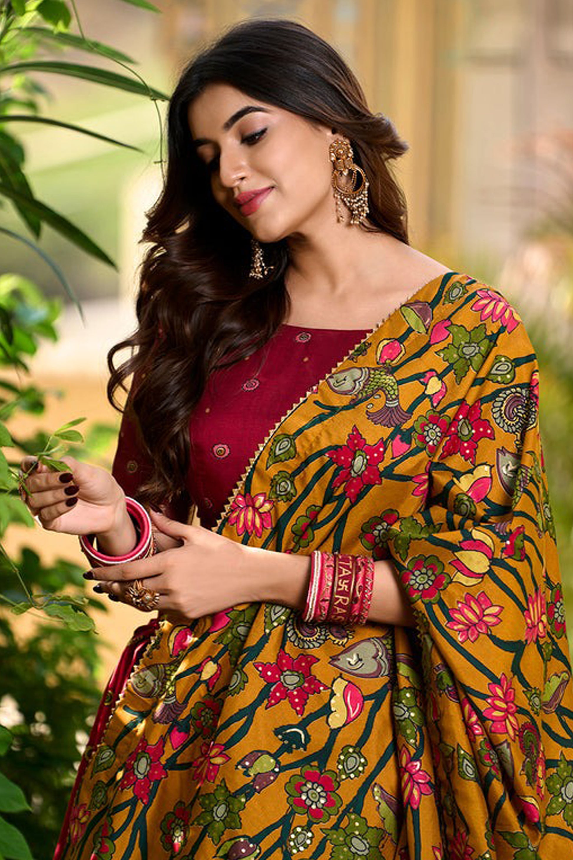 Close-up border detail of Kalamkari printed lehenga