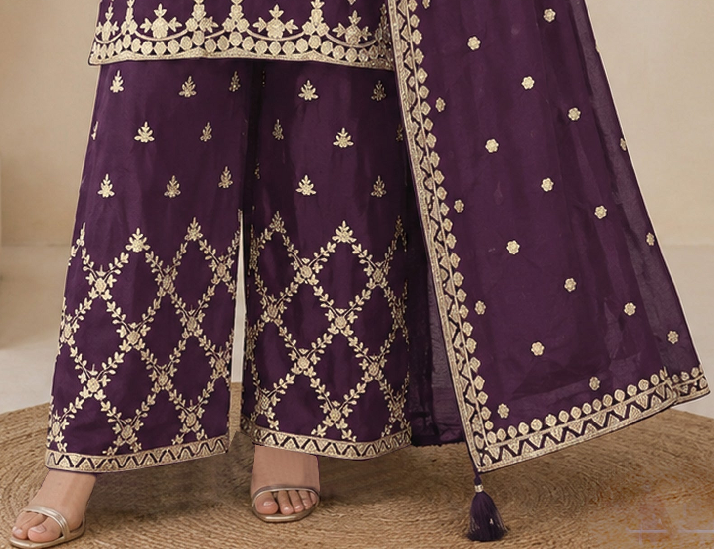 Purple palazzo styled for Diwali celebration