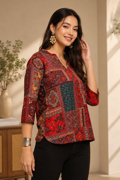 Boho Tunic Top with relaxed sleeves and ethnic patterns