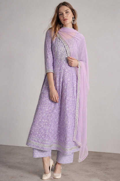 Anarkali Kurti styled with embroidered neckline accents