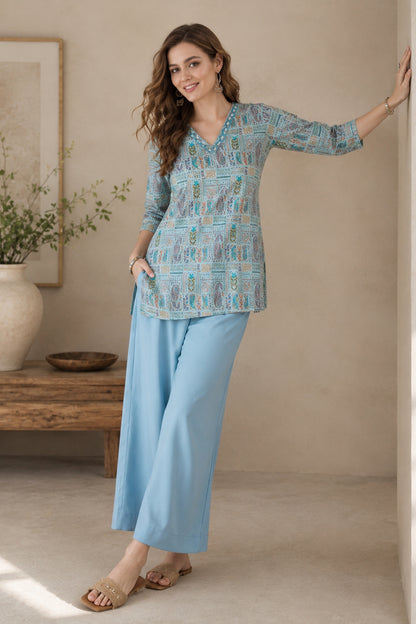 Ethnic motifs printed cotton tunic for casual wear