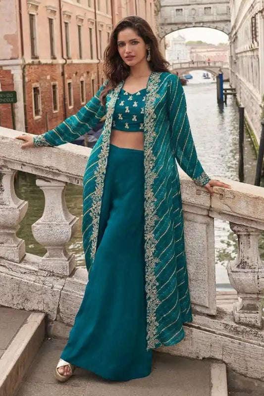 Women Stitched Designer Ready To Wear Palazzo Suit 