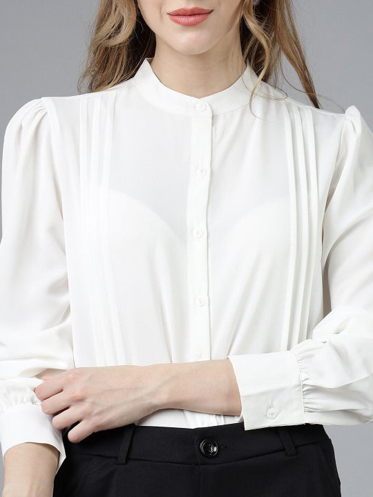 white shirt for women collar and button placket close up