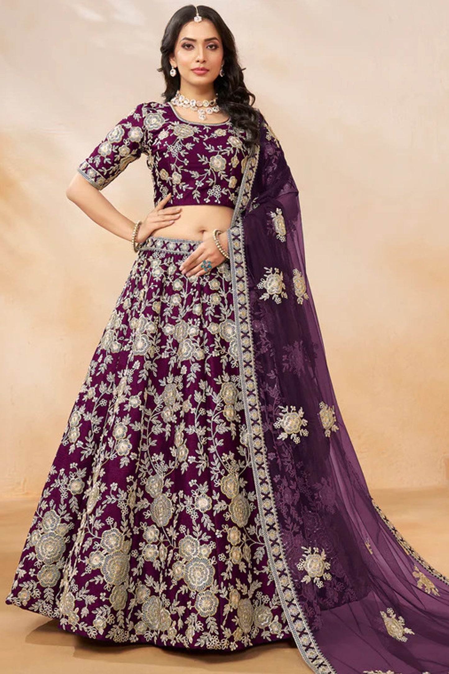 Traditional indian lehenga styled for evening event
