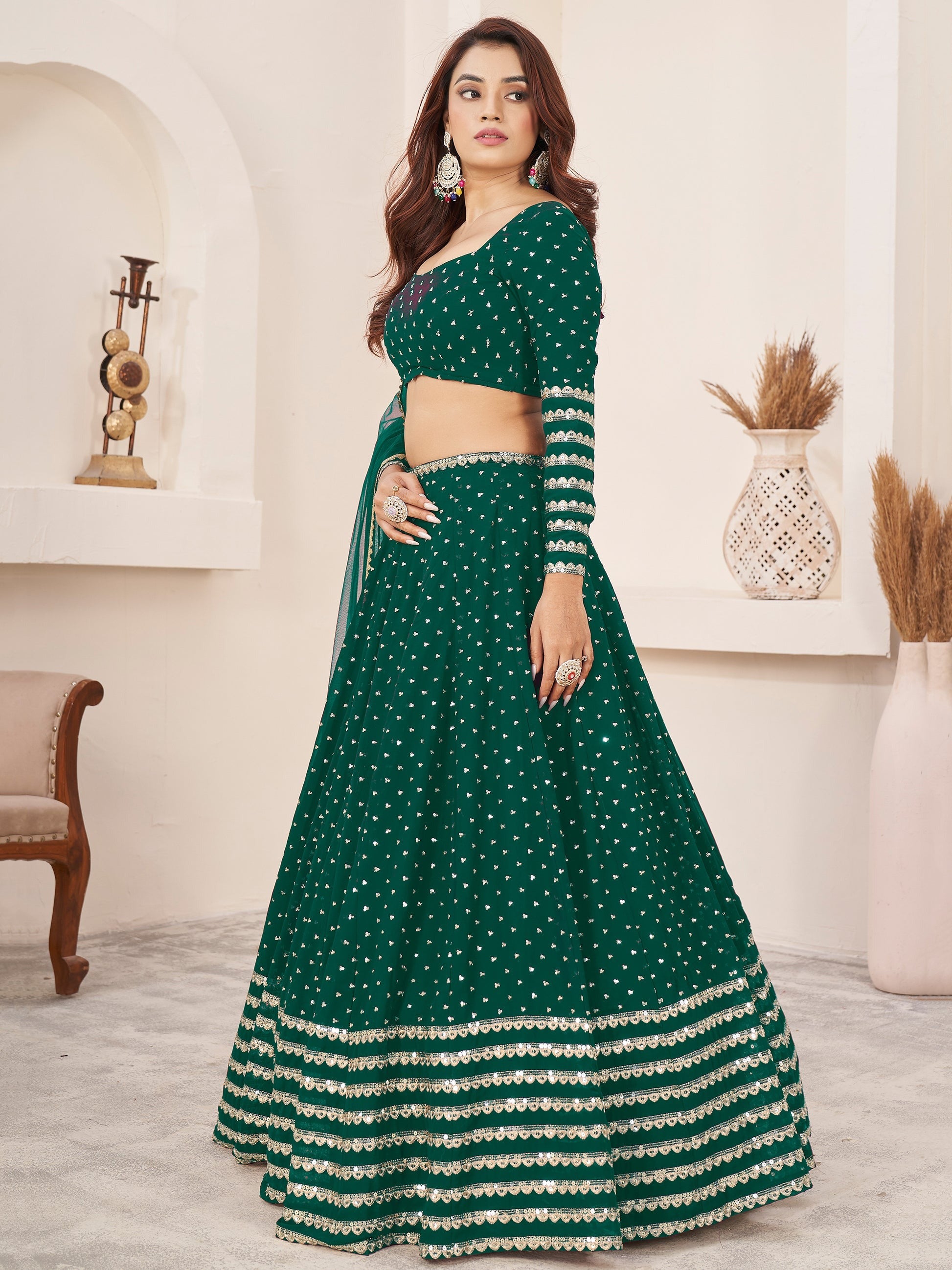 Modern lehenga choli for women in evening setting