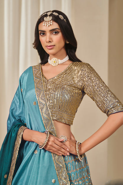Fabric texture of Chinon silk lehenga choli