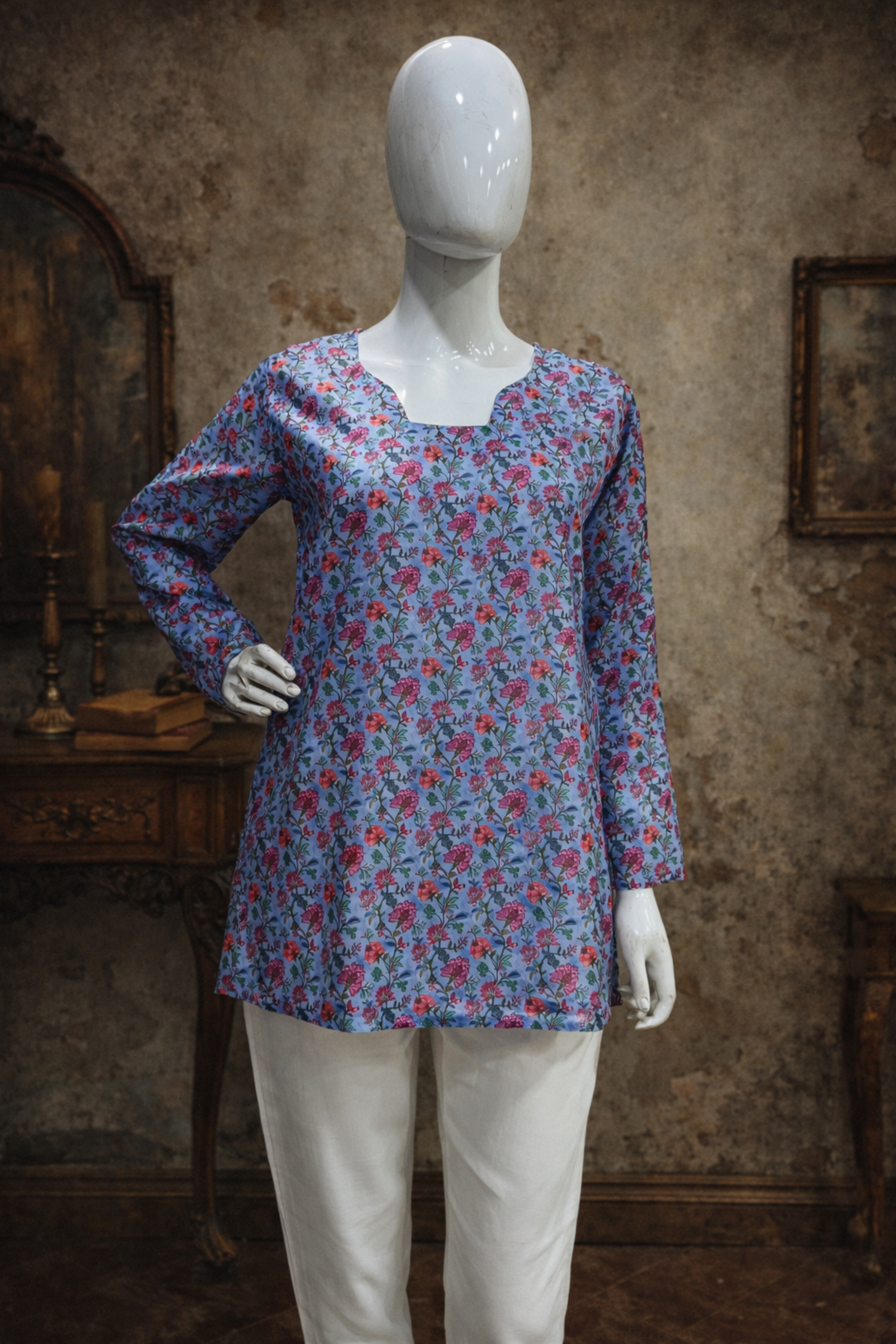Women tops styled for office wear in blue shade