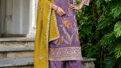Lavender Palazzos With Sequence Embroidery Styling