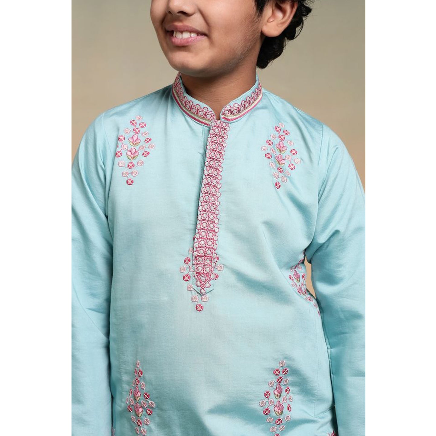 Sky blue Pakistani kurta set with pajama full length