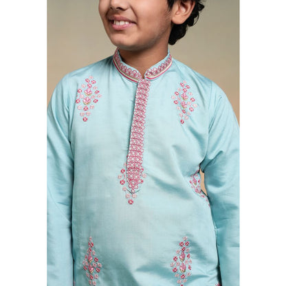 Sky blue Pakistani kurta set with pajama full length