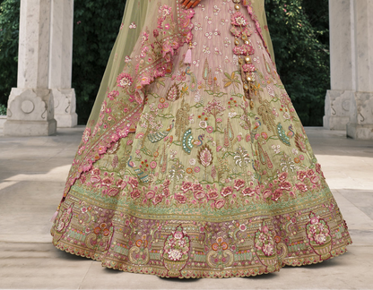 Fabric texture of fancy silk lehenga in soft pink shade