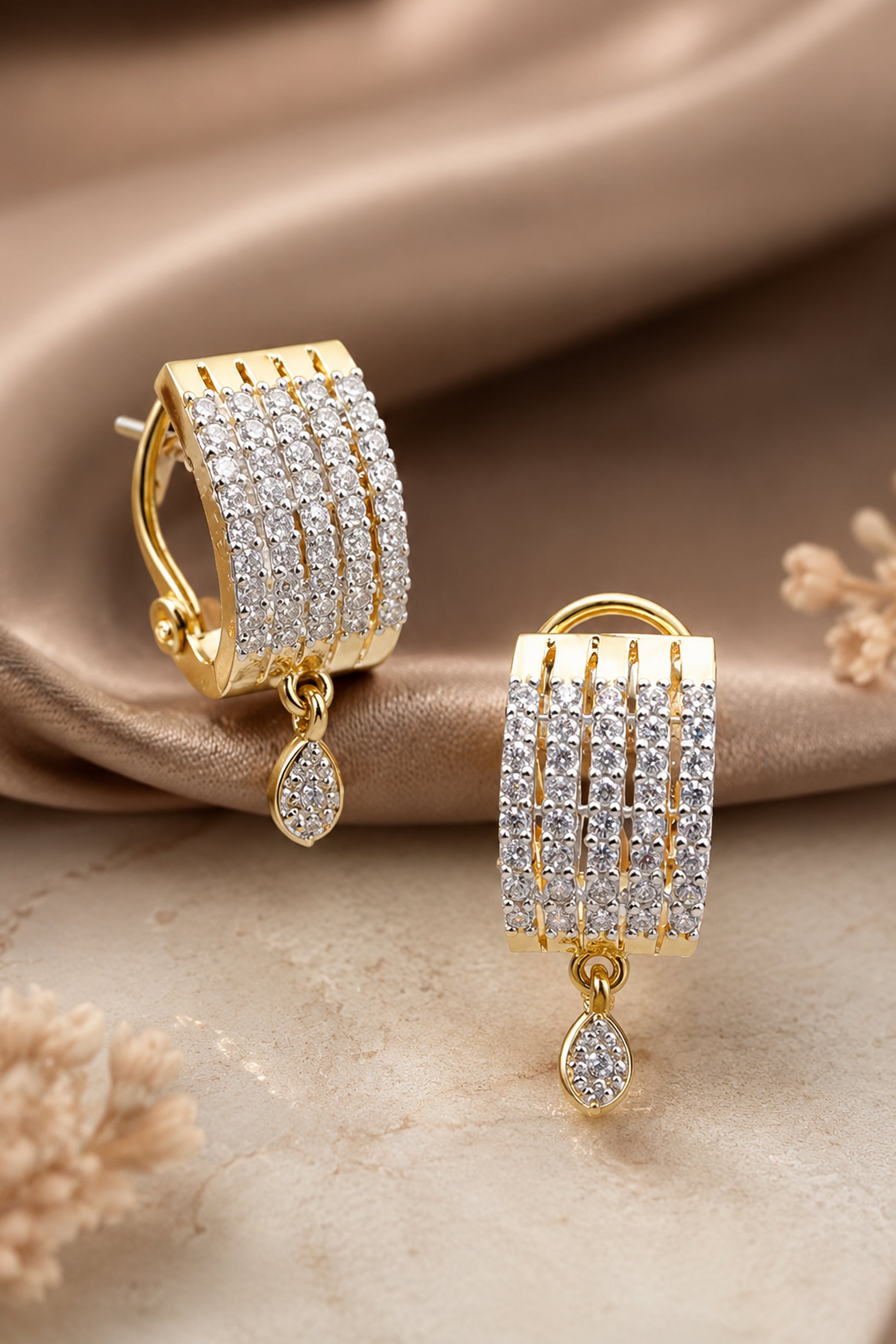 Side view of crystal hoop earrings