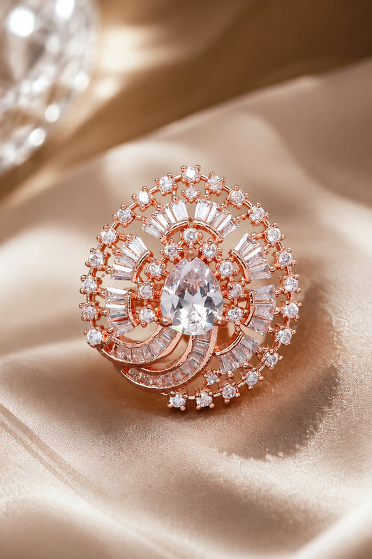 Rose gold fashion ring for women with layered circular design