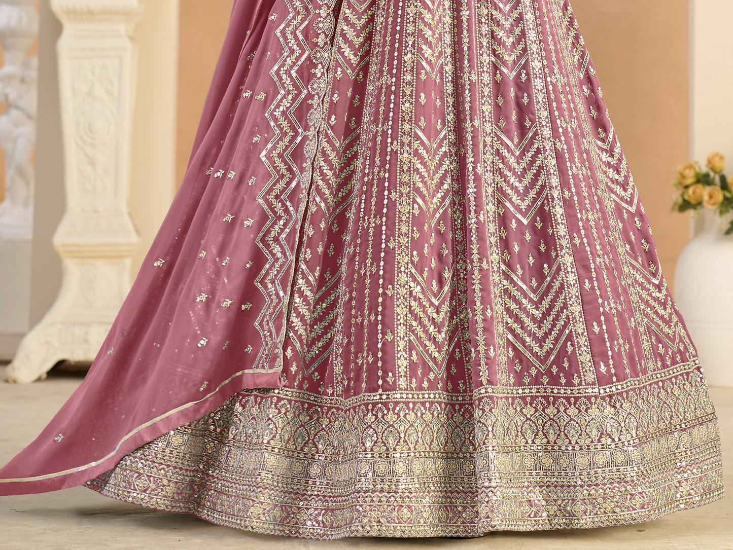 Light pink Anarkali dupatta dress for party wear