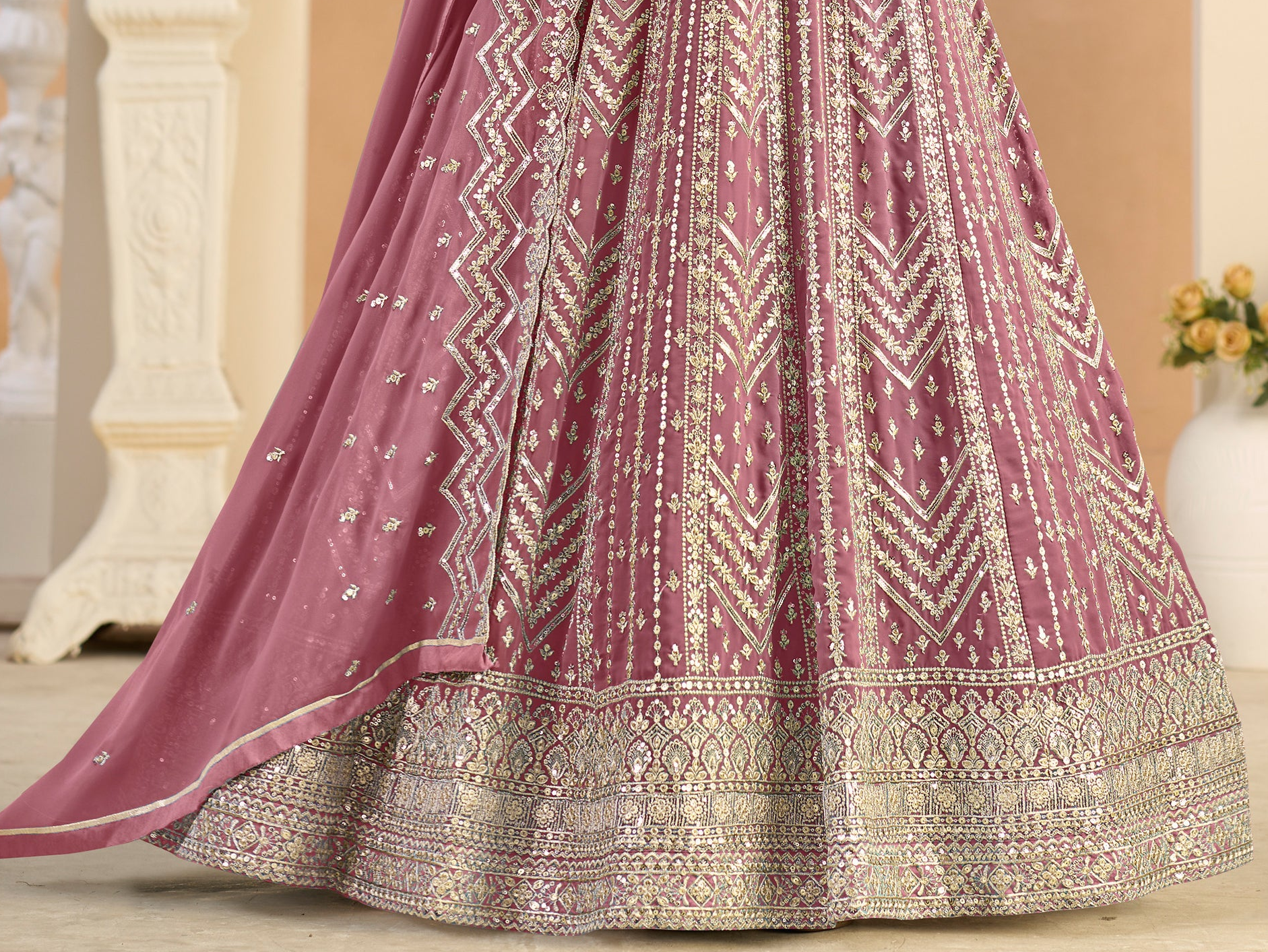 Light pink Anarkali dupatta dress for party wear