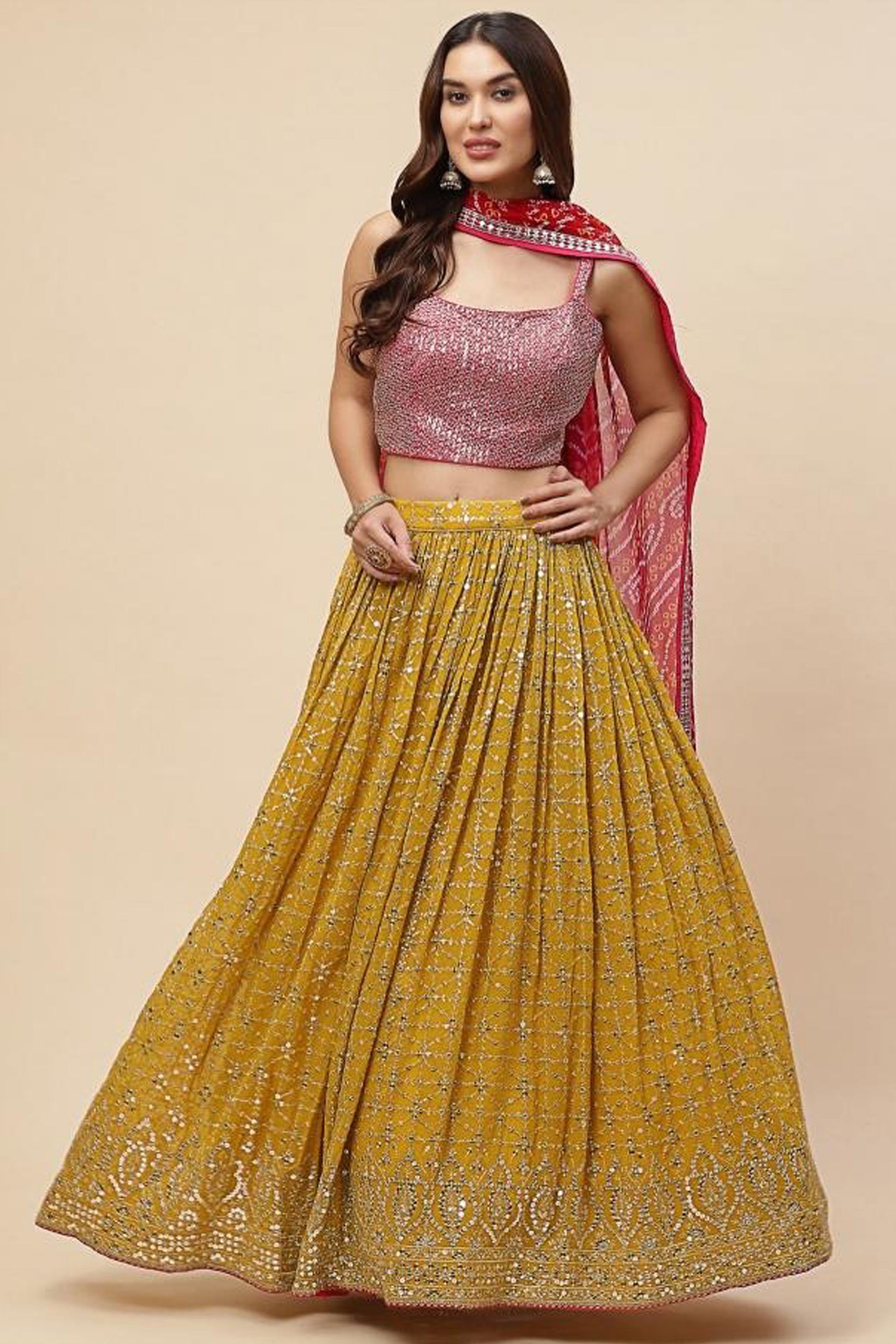 yellow lehenga choli navratri festive dance wear look