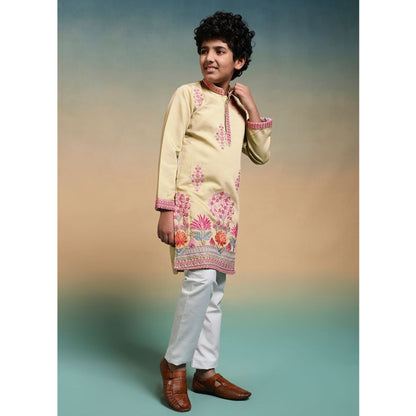 Sleeve embroidery detail on viscose silk kurta