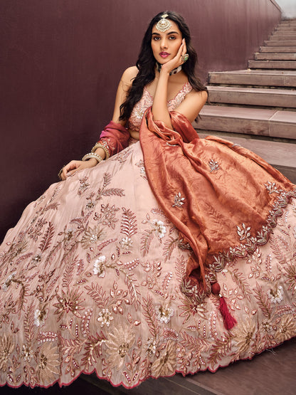 Festive outfit styling with Peach Beige lehenga choli