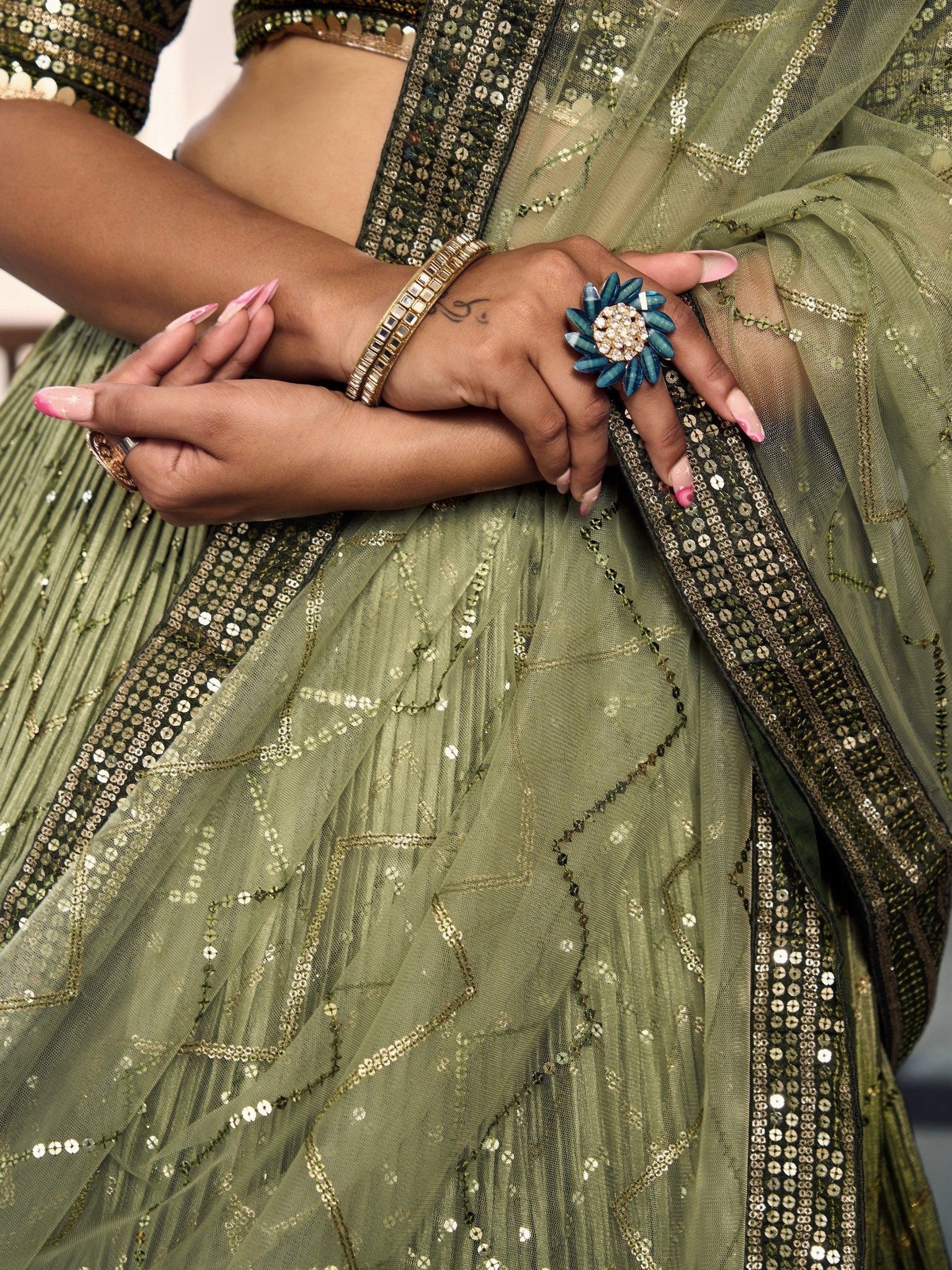 bridal style lehenga in pistachio green shade